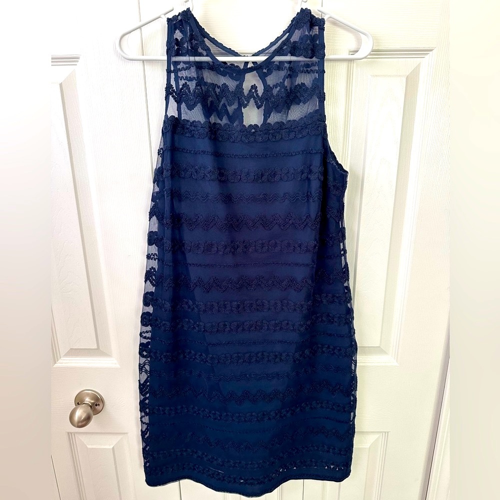Trina Turk Navy Lace Overlay Dress